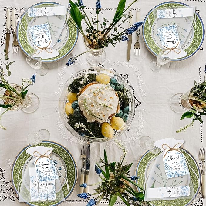 50 PCS Blue Flower Bridal Baby Shower Lip Balm Gift Baby Shower Favor Party Wedding and Engagement Party Bulk Lip Balm Thank You Gifts with Card Tags for Guests (blue flower)