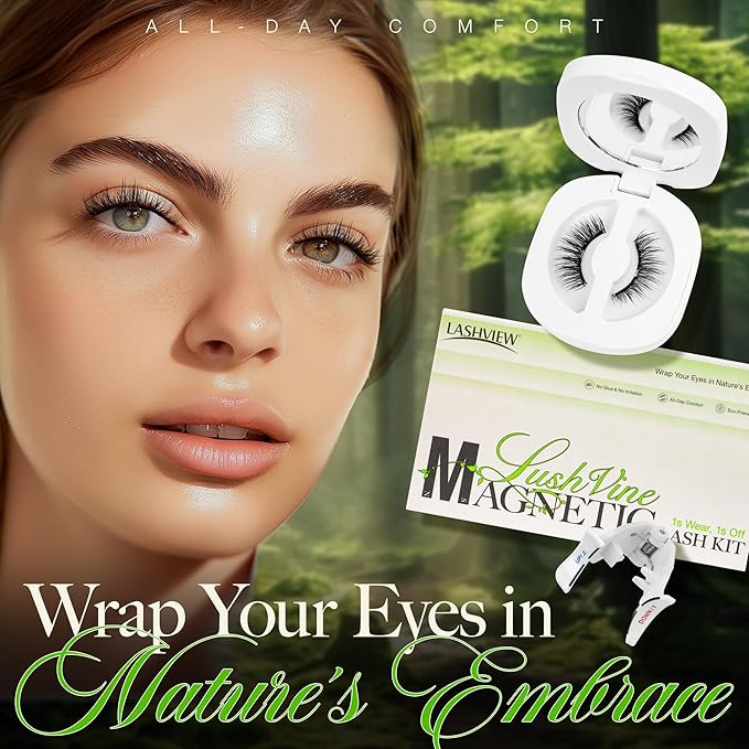 LASHVIEW Upgrade Soft Magnetic Eyelashes with Applicator, Reusable Magnetic Lashes Natural Look, No Glue Needed, Windproof & Waterproof for All-Day Comfort (L24)