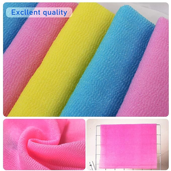 Exfoliating Washcloth Body Scrubber Back Scrubber for Shower Japanese Beauty Washcloth Bath Wash Cloth Korean Exfoliation Luffah Towel Net Sponge Loofah Body Scrub 3 Pack by ARCH&M (Peach Purple Pink)