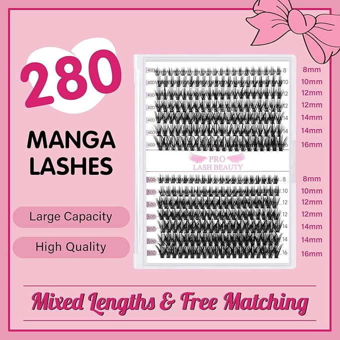 280 Pcs Individual Lashes 40D+50D Mixed Lash Clusters Devil Style Lashes That Look Like Eyelash Extensions Wispy Lashes DIY Individual Lashes At Home (40D+50D-C-8-16mix,Manga)