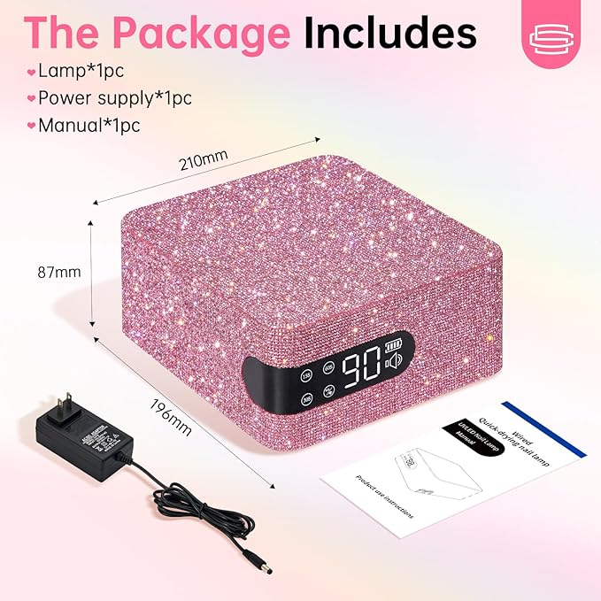 UV LED 96W Nail Lamp Professional Nail Dryer Sparkly Gel Polish Light with 4 Timer Setting Quick Dry Curing Lamp with Display Auto Sensor for Salon & Home Pink Diamond