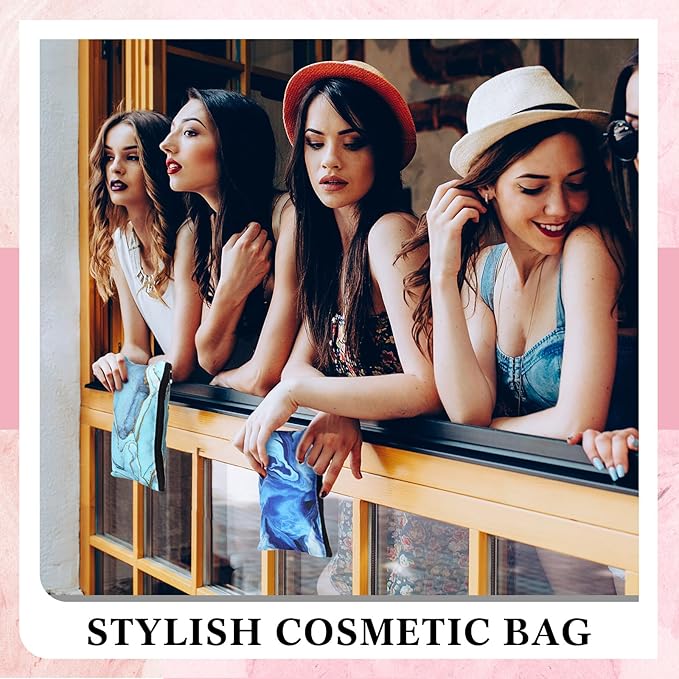 24 Pieces Makeup Bags Bulk Canvas Cosmetic Bags Purse Organizer Zipper Cosmetic Pouch Portable Travel Toiletry Pouch for Women Men Gifts, 7 x 4 Inch (Marble)