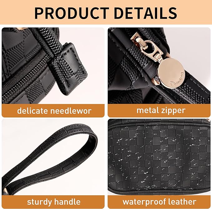 Abiudeng Large Capacity Makeup Bag Ladies Cosmetic Bag Travel Bag with Compartments Portable PU Leather Travel Makeup Bag with Handle