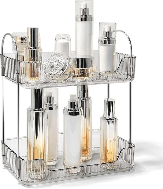 Bathroom Counter Organizer Countertop Storage Skincare Countertop Makeup Organizer Cosmetics Skincare Organizers Holder for Perfume-Grey-Silver Pole