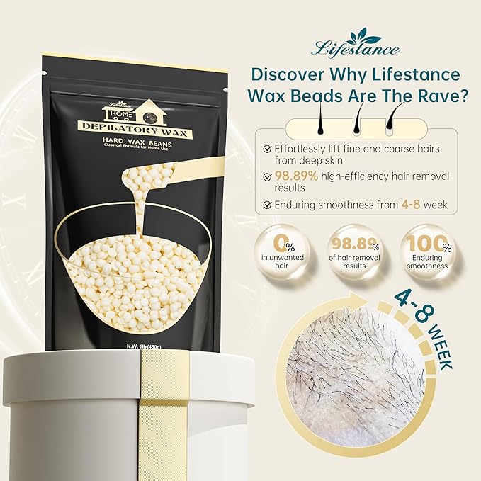 1lb Hard Wax Beans, Lifestance Wax Beads Hair Removal Hard Wax Kit for Thin & Fine Hair, Sensitive Skin, Waxing Beads for Face, Chin, Eyebrow, Bikini