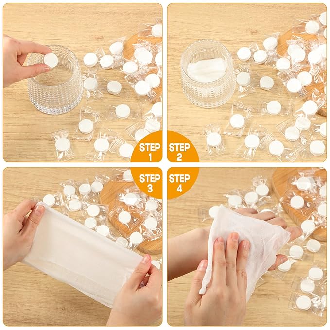 1000 Cotton Swabs Travel Size Individually Packaged Double Headed Cotton Swabs and 200 Compressed Towels Portable Disposable Mini Compressed Towels Suitable for Travel Hotel Makeup Care