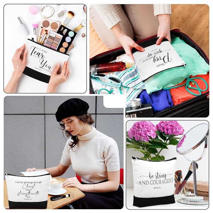 20 Pcs Christian Gifts for Women Religious Makeup Bags Cosmetic Inspirational Bible Verse Pencil Pouch with Zipper Mothers Day Thank You Church Gift Mom Travel Employee(White&black,Classic)