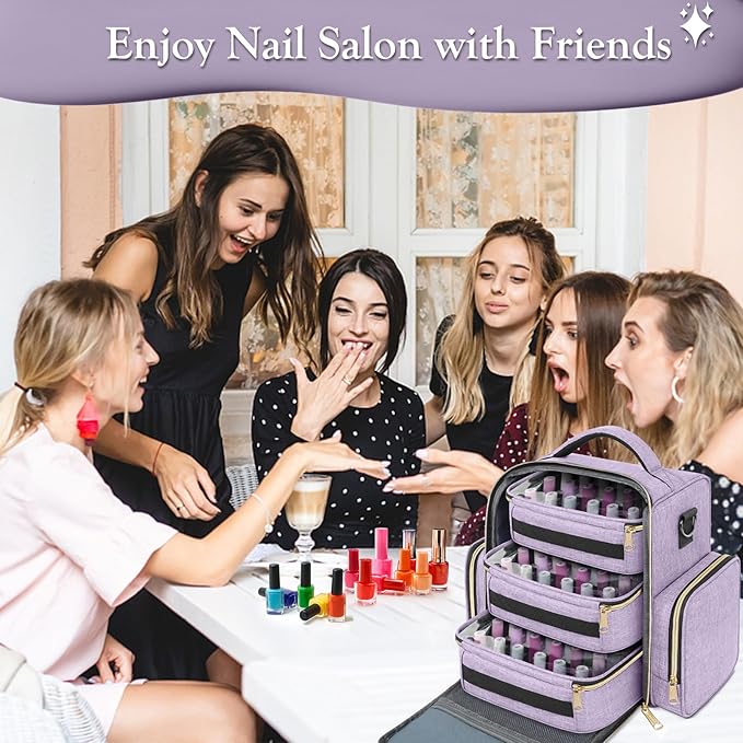 YOREPEK Nail Polish Organizer Holds 72 Bottles, Large Capacity with 3 Removable Pouches and 4 Zippered Pockets for Manicure Tools, Supplies, Nail Lamp, Gift for Women