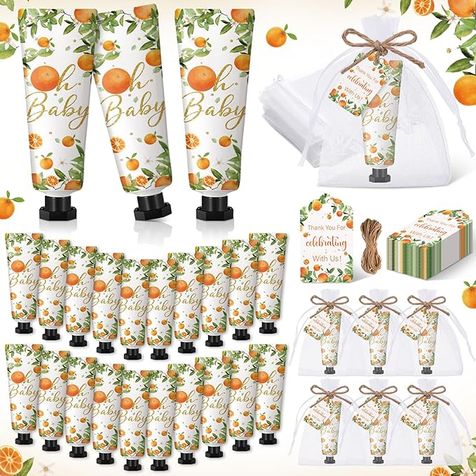 48 Sets Oh Baby Little Cutie Hand Cream Gifts Bulk Baby Shower Favors Travel Size Hand Lotion for Dry Cracked with Tags Organza Bags Shower Party Supplies for Guest Kids