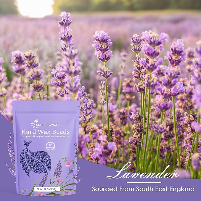 Lavender - Wax Beads for Hair Removal - Natural & Hypoallergenic Formula - Stripless Refillable 2LB - Ideal for At-Home Use and Sensitive Areas