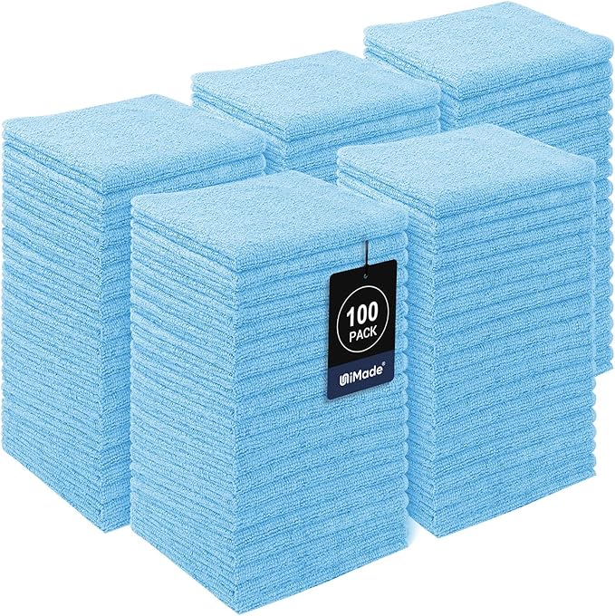 Washcloths Bulk - 100 Pack - Face Towel (12" x 12"), Highly Soft Wash Cloth and Hand Towels, Fast Drying Multi-Purpose Microfiber Cleansing Cloths for Bathroom, Hotel, Spa, and Salon - Blue