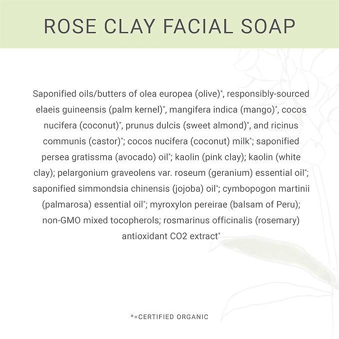 Osmia Skincare - Natural Rose Clay Facial Soap Bar | Coconut Milk, Jojoba Oil, Mango Butter | Soothe, Plump, Soften | Clean Beauty For Healthy Skin (2.25 oz | 64 g)