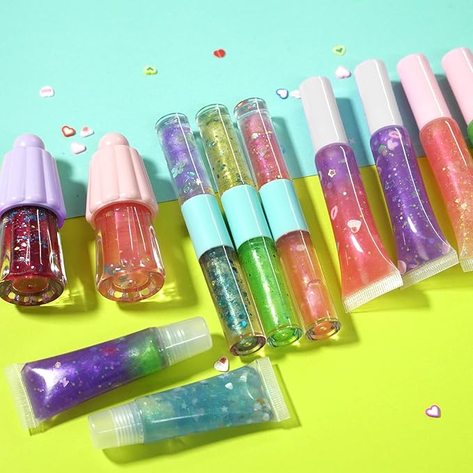 DIY Lip Gloss Making Kit - Make Your Own Lip Glosses Moisturizing DIY Lip Glaze Handmade Glittery Set for Teens Girls Women Makeup Lover Beginner Christmas Birthday Gift