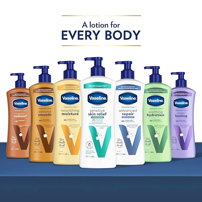 Vaseline Intensive Care Body Lotion 4 Pack Sensitive Skin Relief For Dry Skin With Colloidal Oatmeal and Ultra-Hydrating Lipids 20.3 oz