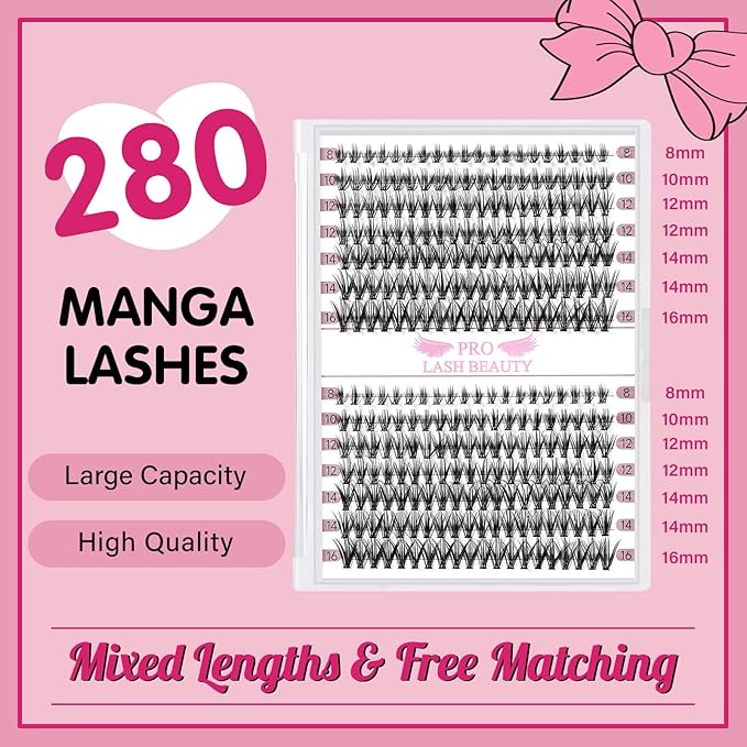 280 Pcs Individual Lashes 30D Mixed Lash Clusters Devil Style Lashes That Look Like Eyelash Extensions Wispy Lashes DIY Individual Lashes At Home (30D-D-8-16mix,Manga)