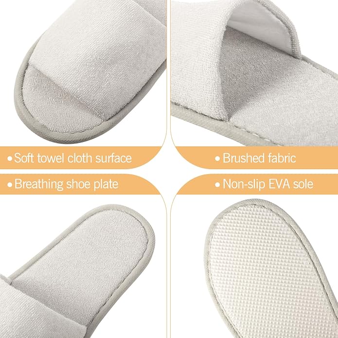 12 Pairs House Slippers for Guests Disposable Open Toe Spa Slippers Bulk for Wedding Party Unisex