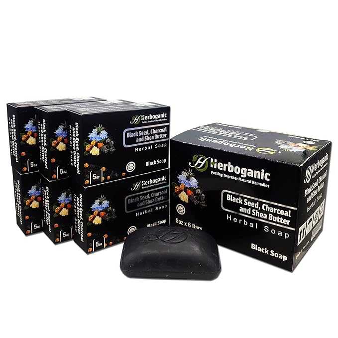 Black seed Charcoal and Shea butter Herbal Soap | Pack of 6 of 5oz soap Bar | Ideal for Men and Women, Soothing and Nourishing Soap for Moisturization