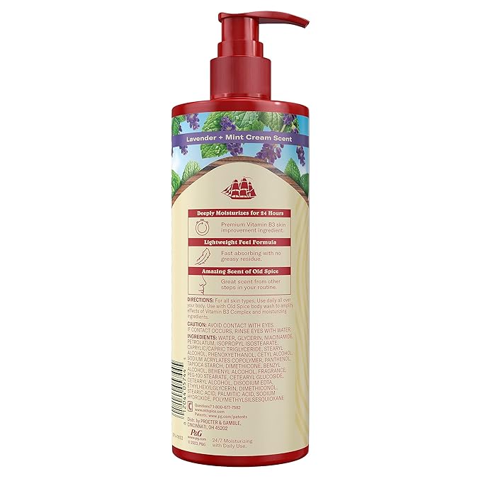 Old Spice Hand & Body Lotion for Men, Gentleman's Super Hydration, 24/7 Moisturizing with Vitamin B3 Complex, Fast Absorbing, Lavender + Mint Cream, 17 oz (Pack of 4)