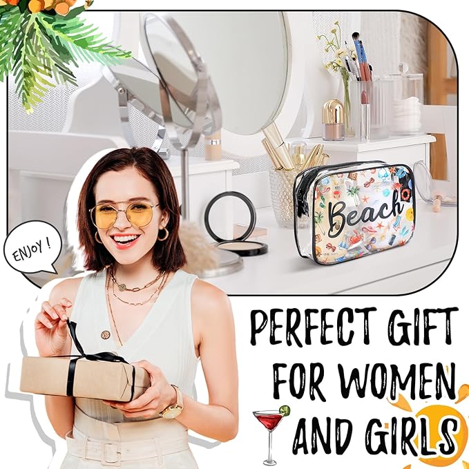 Kacctyen 10 Pcs Beach Clear Makeup Bags Gift for Women Clear Toiletry Bag Beach Cosmetic Bags Waterproof Travel Multifunction Pouch for Friend Sister Nurse Vacation Organization