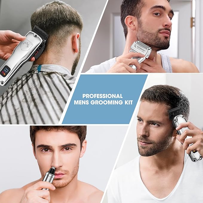 Suttik Professional Hair Clippers for Men, Barber Clippers and Trimmers Set, Foil Shavers for Men, 4 in 1 Cordless Hair Clippers Set Hair Cutting Kit Barber kit with LED Display