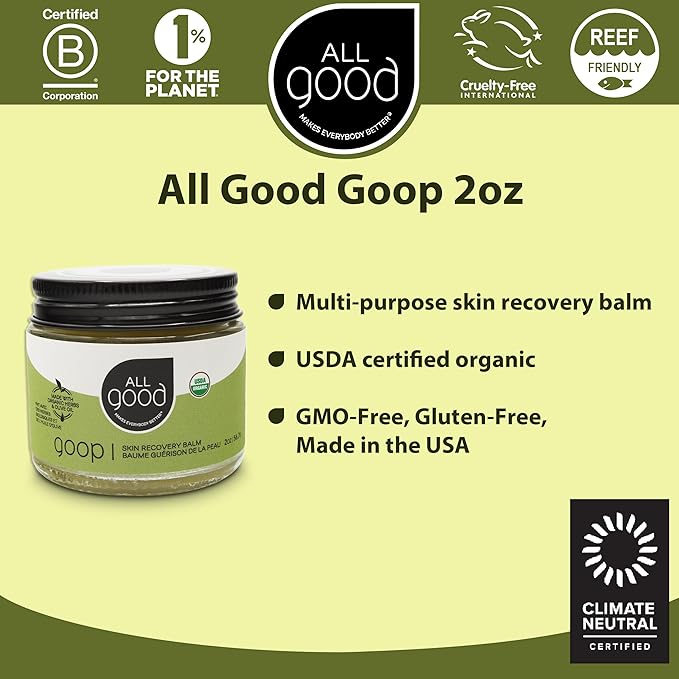 All Good Goop Organic Skin Care Recovery Balm - All Purpose Ointment w/Calendula, Lavender, Beeswax - Chafing Cream, Dry Skin Salve, Cracking Lip Moisturizer - Soothes, Hydrates & Calms - 2oz