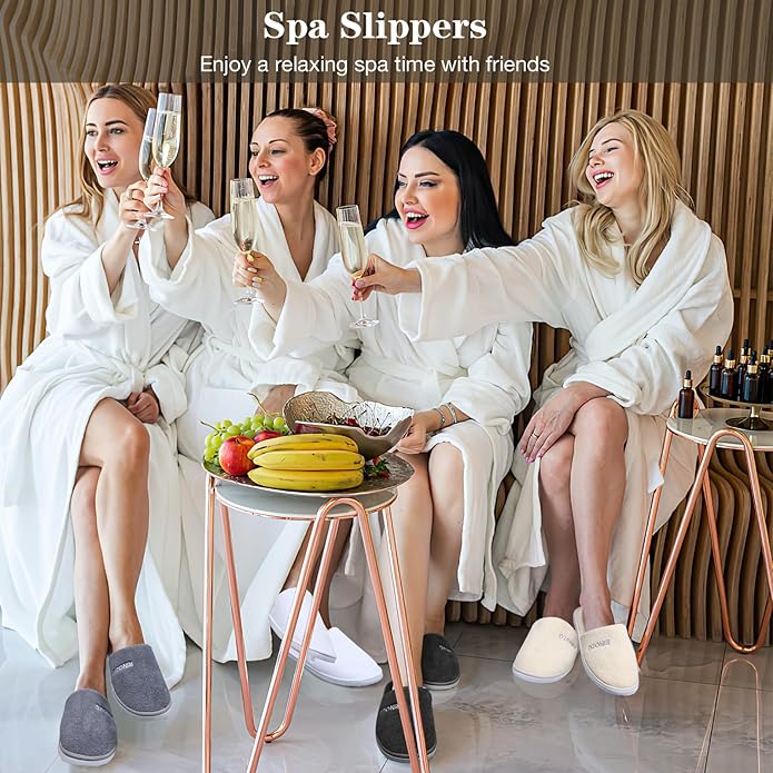 Disposable Slippers 8 Pairs Non Slip Spa Slippers Washable Reusable Hotel Slipper Super Comfort Soft Coral Fleece Bulk Closed Toe House Slippers for Guests Women Men Home Indoor Party Travel