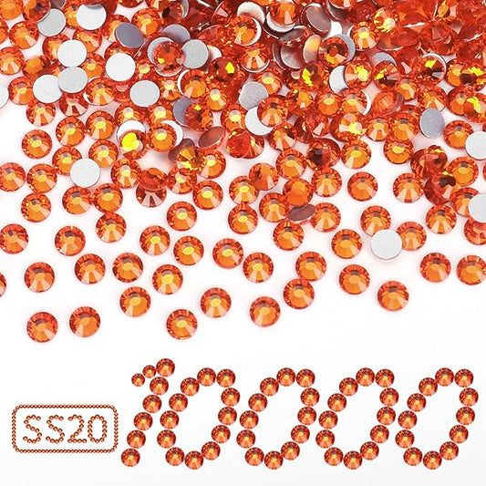 10000PCS Orange Rhinestones Bulk, Flat Back Crystal Glass Stone Round Gems,SS20, 4.6-4.8mm