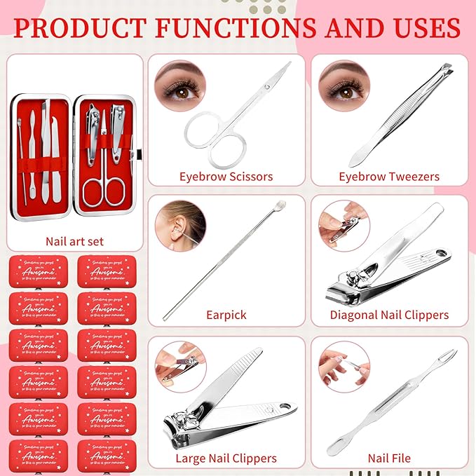 24 Set Manicure Kit Bulk Nail Clippers 7 in 1 Stainless Steel Grooming Nail Kit Employee Teacher Appreciation Gift Bulk Professional Pedicure Tool for Women Personal Care(Red)