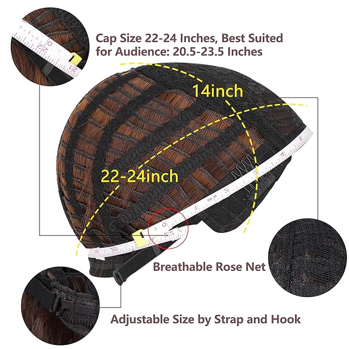 AISI HAIR Synthetic Wavy Curly Bob Wig with Bangs Brown Highlight Short Hair for Women Synthetic Heat Resistant Bob Wigs