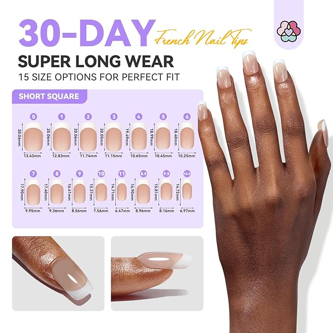 SAVILAND French Tip Acrylic Press On Nails Kit: In-Minute Long Wear & Easy French Acrylic Press-ons & Thick Short Square White Tip 150PCS Pro Acrylic Nail Kit Powder Monomer Liquid 3-Way Salon Gift