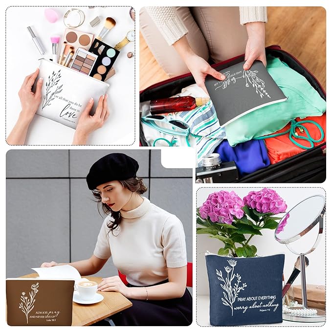 20 Pcs Christian Gifts for Women Religious Makeup Bags Cosmetic Inspirational Bible Verse Pencil Pouch with Zipper Mothers Day Thank You Church Gift Mom Travel Employee(Neutral,Aesthetic)