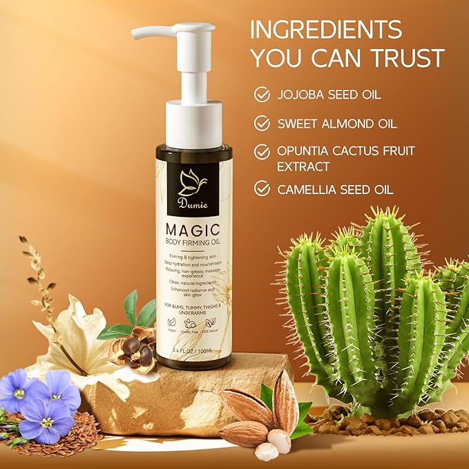 Magic Body Firming Oil, 3.38 FL OZ, Korean Skin Care Post-Shower Body Oil for Women – Natural, with Jojoba Oil to Tighten, Hydrate & Nourish Dry Skin, Lightweight & Non-Greasy for Full Body Use
