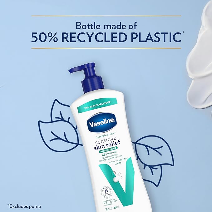 Vaseline Intensive Care Body Lotion 4 Pack Sensitive Skin Relief For Dry Skin With Colloidal Oatmeal and Ultra-Hydrating Lipids 20.3 oz