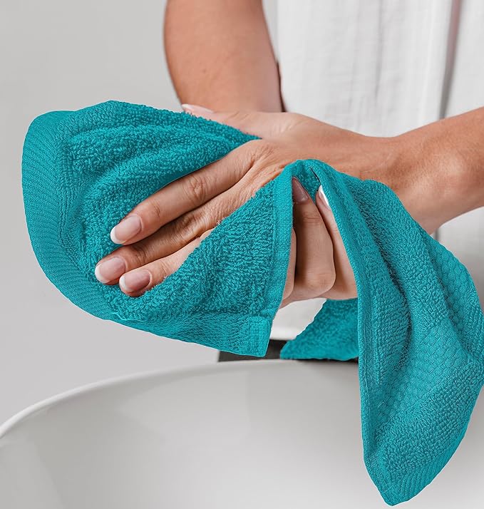 White Classic Luxury Cotton Washcloths - Face Towel Set | 12 Pack | Aqua