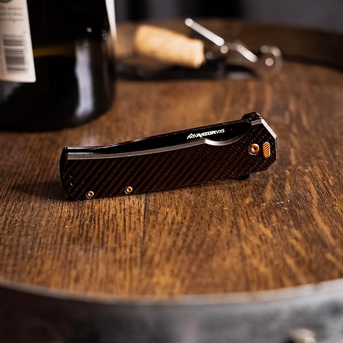 OUTDOOR EDGE Razor VX5 | 1K Carbon Over G10 with Black Tanto| Replaceable Blade EDC Folding Pocket Knife | 3" Blade, Ceramic Ball Bearings, Carbon Fiber Handle, Reversible Pocket Clip | Outdoor, Camping, Survival, Utility