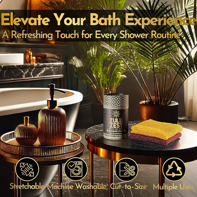 African Net Sponge – Exfoliating Long Nylon Bath Cloth, 3 Pack, Durable Body and Back Scrubber, Dead Skin Remover for Women and Men, Quick Dry, Luxury Skin Care (Black, Yellow, Burgundy)