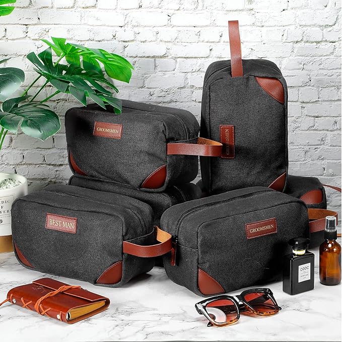 Eccliy 6 Set Groomsmen Gifts Men Toiletry Bags Men's Travel Shaving Kit Bathroom Bags Water Resistant Toiletry Case for Wedding Groomsman Proposal Gift Travel Accessories(Black)