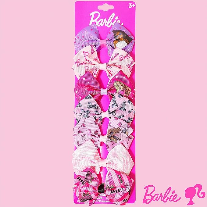 Luv Her Barbie Kids Bows - Hair Accessories Gift Set - Princess Hair Bows - 7 Pcs 4 Inch Bundle - Hair Bows for Girls - Barbie Hair clip - Alligator Clip - Ages 3 +