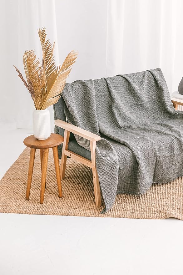 100% Linen Throw Blanket - Extra Large Bath Towel 60x80-inch Black-Natural Waffle Flax Linen Blanket Bed Throw Lightweight Absorbent Thin Oversized Bath Sheets Towels for Adults Quick-Drying XL