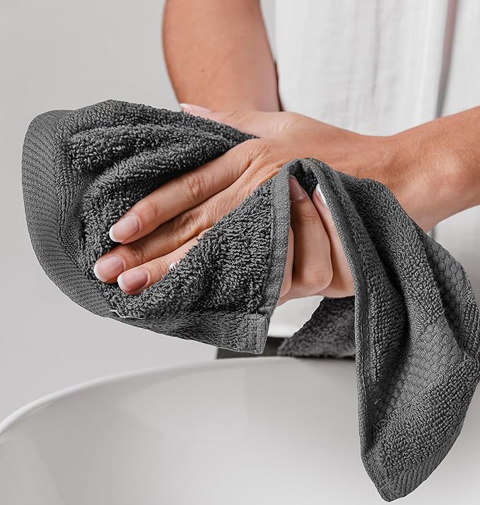 White Classic Luxury Washcloths for Bathroom-Hotel-Spa-Kitchen-Set - Circlet Egyptian Cotton - Highly Absorbent Hotel Quality Face Towels - Bulk Set of 12-13x13 Inch (Dark Gray)
