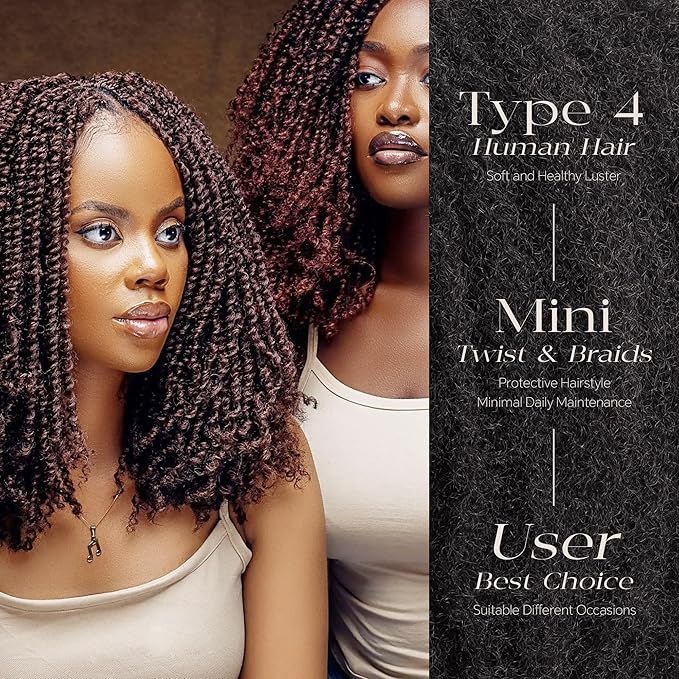 BLL Afro Kinkys Bulk Human Hair-100% Human Hair for Mini Twist Braiding Dreadlock Loc Extensions Afro Kinky Curly Hair Bulk Black Color (1B, 18 Inch (Pack Of 1))