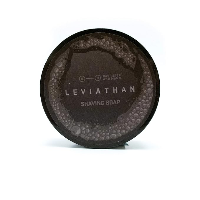 Barrister and Mann Shaving Soap | Luxury Dense, Rich & Creamy Lather Tallow Wet Shave Puck | Leather Accord Blended with Sandalwood, Coffee, Cedar, Musk | Men's Grooming Routine 4 Oz (Leviathan)