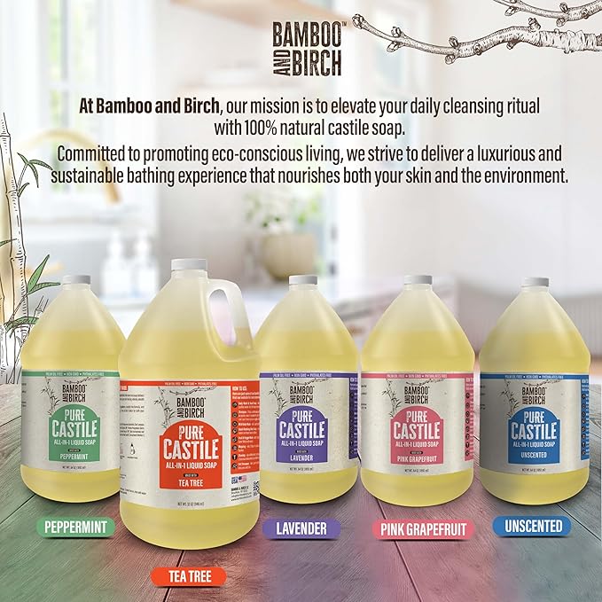 Pure Castile Soap Liquid Organic, Certified Palm Oil Free Natural Soap, Unscented, 64 oz