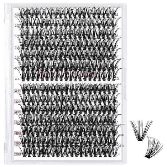 280 Pcs Individual Lashes 40D+50D Mixed Lash Clusters 14 Rows Cluster Lashes that Look Like Eyelash Extensions DIY Lash Extension Self Application At Home (40+50-D-14-20mix)