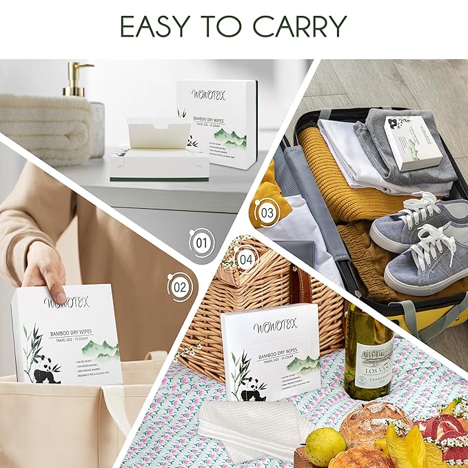 Travel Size Bamboo Rayon Disposable Face Towel Biodegradable Large Dry Face Wipes 30 Count/2 Box Extra Thick Soft Clean Facial Towels for Facial and Body Cleansing, Travel, Camping