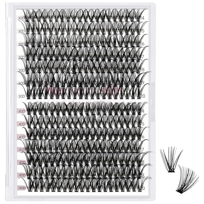 280 Pcs Individual Lashes 30D+40D Mixed Lash Clusters 14 Rows Cluster Lashes that Look Like Eyelash Extensions DIY Lash Extension Self Application At Home (30+40-D-14-20mix)