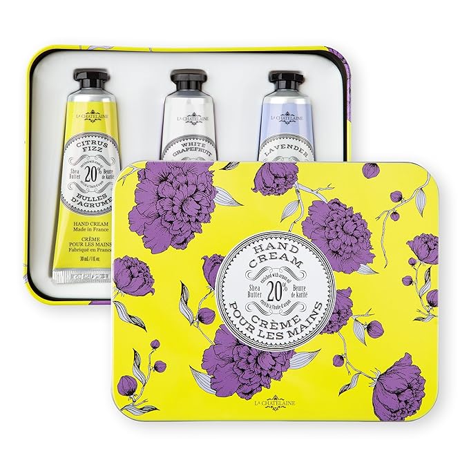 La Chatelaine Hand Cream Gift Set for Women, Mom, Sister, Travel Size, Natural Hand Cream Made in France with 20% Organic Shea Butter (Citrus Fizz, White Grapefruit, & Lavender) 3 x 1 fl. oz