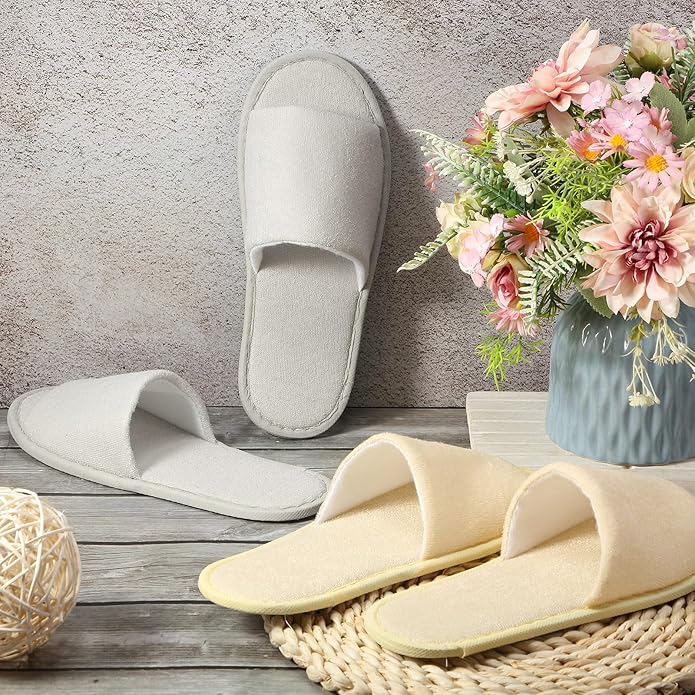 12 Pairs House Slippers for Guests Disposable Open Toe Spa Slippers Bulk for Wedding Party Unisex