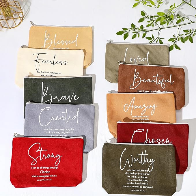 20 Pcs Christian Gifts for Women Religious Makeup Bags Cosmetic Inspirational Bible Verse Pencil Pouch with Zipper Mothers Day Thank You Church Gift Mom Travel Employee(Joyous,Bible Words)