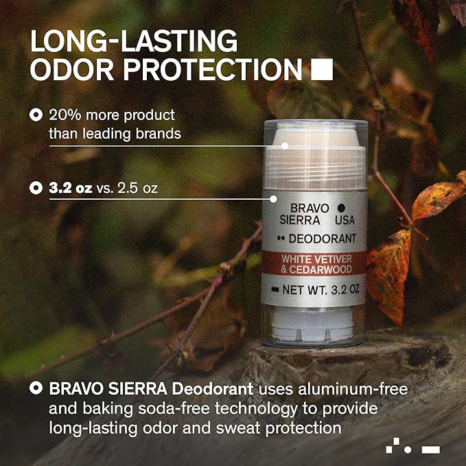 Aluminum-Free Deodorant for Men by Bravo Sierra, 2-Pack-Contains Natural Ingredients–Long Lasting All-Day Odor and Sweat Protection-White Vetiver & Cedarwood, 3.2 oz-Paraben-Free, Vegan & Cruelty-Free